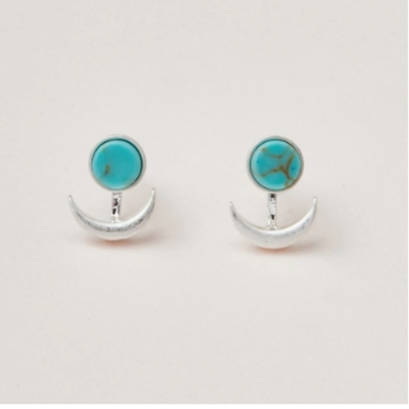 Scout- "Stone Moon Phase Ear Jacket" (Turquoise/Silver) - Picture 2 of 5
